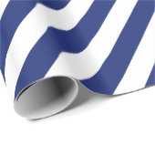Papier Cadeau Motif diagonal de bleu marine et blanc de rayures (Coin rond)