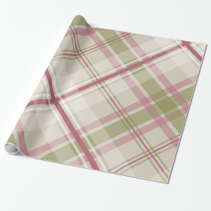 Papier Cadeau motif diagonal de plaid de crème sage de framboise