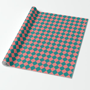 Papier Cadeau Motif diamant à carreaux cyan rose