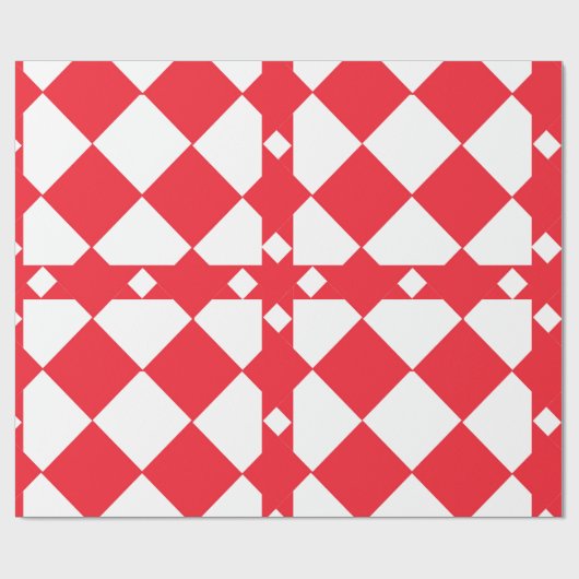 Papier Cadeau Motif diamant en carton rouge et blanc (Plat)
