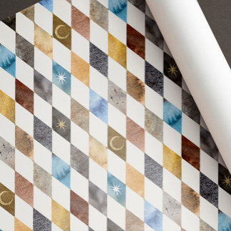 Papier Cadeau Motif diamant harlequin aquarelle céleste