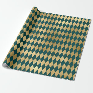 Papier Cadeau Motif diamanté feuille d'or et turquoise