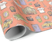 Papier Cadeau Motif d'icônes colorées AMIS™ (Coin rond)