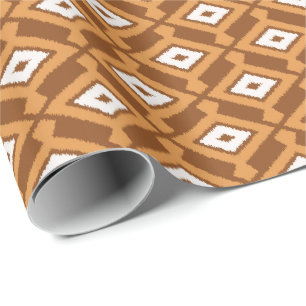 Papier Cadeau Motif d'Ikat - brun, rouille et crème