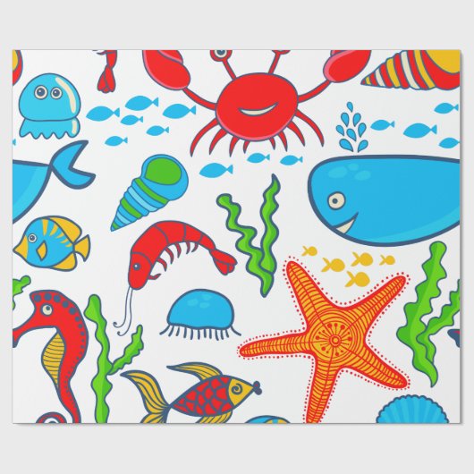 Papier Cadeau Motif d'illustration couleur mer-vie (Plat)