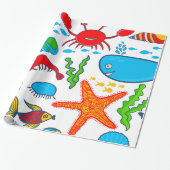 Papier Cadeau Motif d'illustration couleur mer-vie (Déroulé)