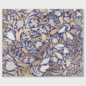 Papier Cadeau Motif d'illustration de la feuille florale blanche (Plat)