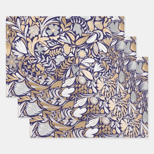 Papier Cadeau Motif d'illustration de la feuille florale blanche (Lot)