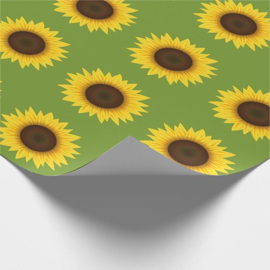 Papier Cadeau Motif D'Illustration De Tournesol Jaune Sur Vert (Coin)