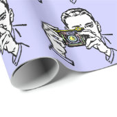 PAPIER CADEAU MOTIF D'ILLUSTRATION RETRO PHOTOGRAPHE (Coin rond)