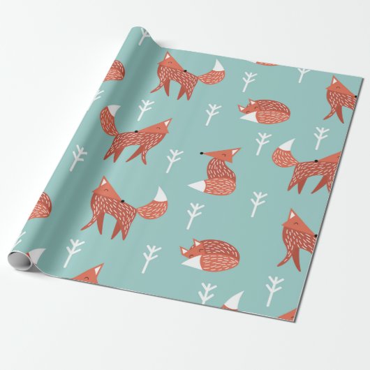 Papier Cadeau Motif d'illustration sans couture avec renard oran (Déroulé)