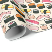 Papier Cadeau Motif d'illustrations d'amusement de sushi (Coin rond)
