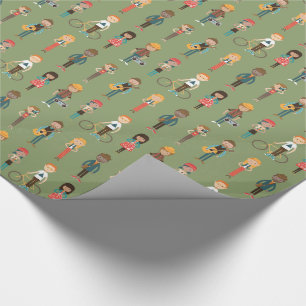 Papier Cadeau Motif d'illustrations de personnes de bande