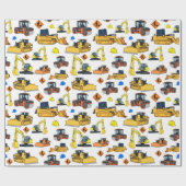 Papier Cadeau Motif d'illustrations de véhicules de construction (Plat)