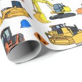Papier Cadeau Motif d'illustrations de véhicules de construction (Coin rond)
