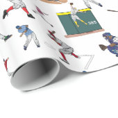Papier Cadeau Motif d'illustrations des joueurs de baseball (Coin rond)