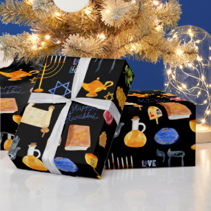 Papier Cadeau Motif d'illustrations Hanoukka