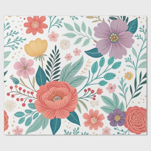 Papier Cadeau Motif d'impression floral dynamique (Plat)