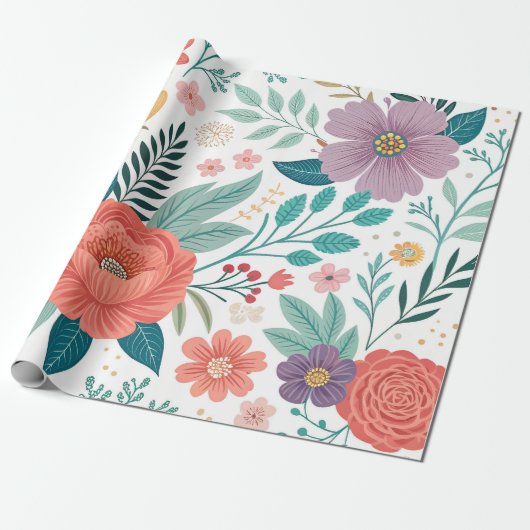 Papier Cadeau Motif d'impression floral dynamique (Déroulé)
