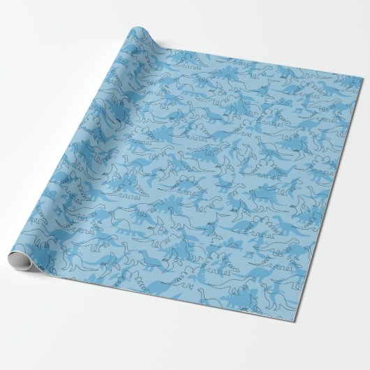 Papier Cadeau Motif Dinosaur simple en bleu (Déroulé)