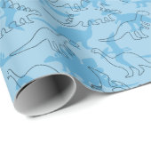 Papier Cadeau Motif Dinosaur simple en bleu (Coin rond)