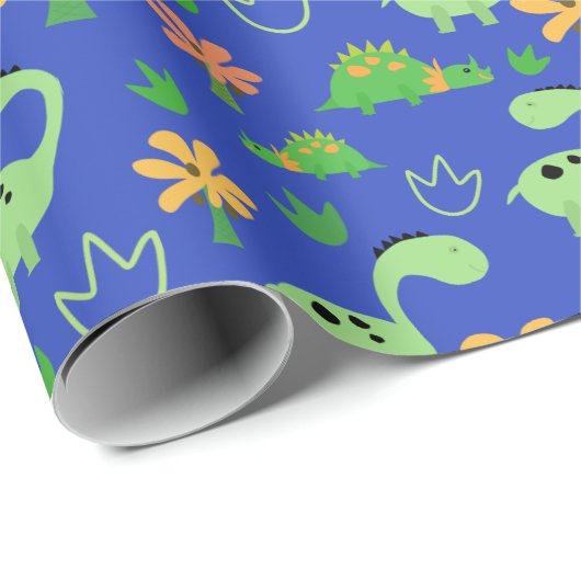 Papier Cadeau Motif Dinosaure coloré (Coin rond)