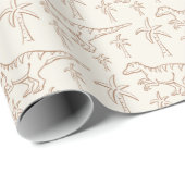 Papier Cadeau Motif dinosaure moderne garçon jungle beige (Coin rond)