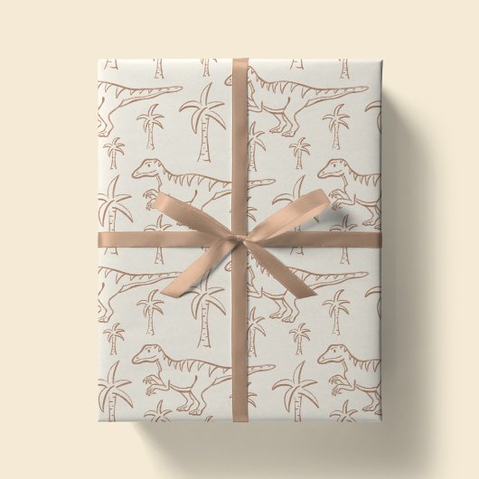 Papier Cadeau Motif dinosaure moderne garçon jungle beige