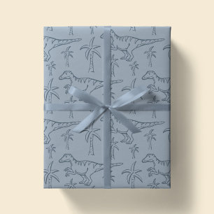 Papier Cadeau Motif dinosaure moderne garçon jungle vert sauge