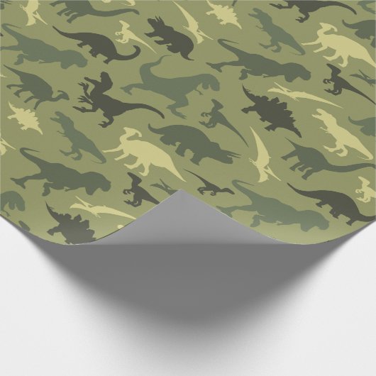 Papier Cadeau Motif Dinosaure, Silhouette Dinosaure, Dino Vert (Coin)