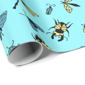 Papier Cadeau Motif d'insectes | Bleu clair (Coin rond)