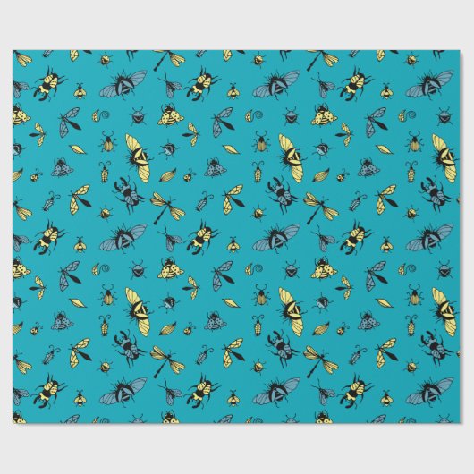 Papier Cadeau Motif d'insectes | TURQUOISE (Plat)