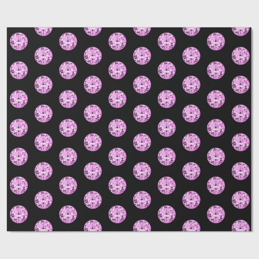Papier Cadeau Motif Disco Ball Rose moderne violet noir (Plat)