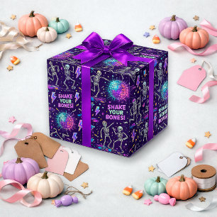 Papier Cadeau Motif disco squelette violet néon