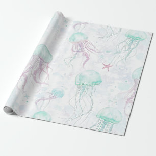 Papier Cadeau Motif d'océan à l'aquarelle avec méduses rêveuses
