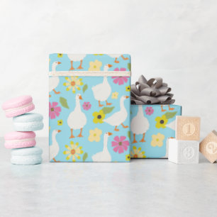 Papier Cadeau Motif d'oies à la main gaie - Bleu