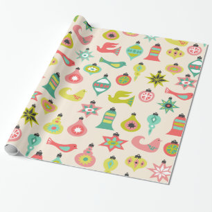 Papier Cadeau Motif d'oiseau et d'ornement de la moitié du