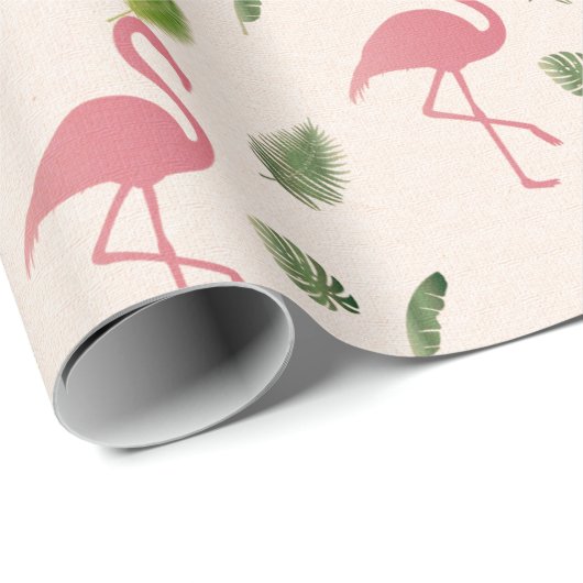 Papier Cadeau Motif d'oiseaux Flamant rose rose (Coin rond)