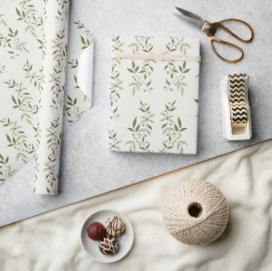 Papier Cadeau Motif d'olive de campagne française vert sauge aqu