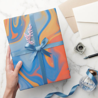 PAPIER CADEAU MOTIF D'ORANGE BLEU COLORÉ