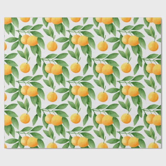 Papier Cadeau Motif d'oranges ou de mandarines d'aquarelle (Plat)