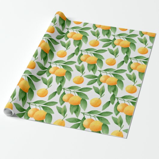 Papier Cadeau Motif d'oranges ou de mandarines d'aquarelle (Déroulé)