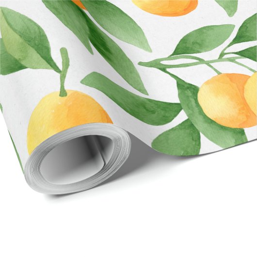 Papier Cadeau Motif d'oranges ou de mandarines d'aquarelle (Coin rond)