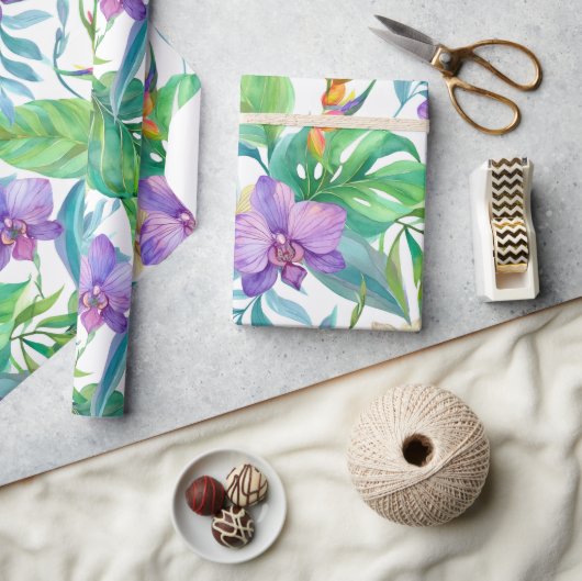 Papier Cadeau Motif d'orchidées tropicales (Artisanat)