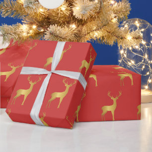 Papier Cadeau Motif d'orignal d'orignal rouge de Noël minimal