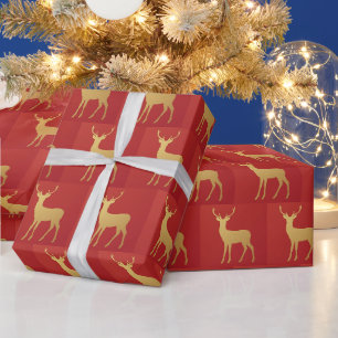 Papier Cadeau Motif d'orignal d'orignal rouge de Noël minimal