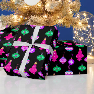 Papier Cadeau Motif d'ornement antique en rose, Turquoise et noi