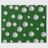 Papier Cadeau Motif d'ornement de Noël vert et argent (Plat)