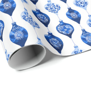 Papier Cadeau Motif d'ornement de vacances bleu
