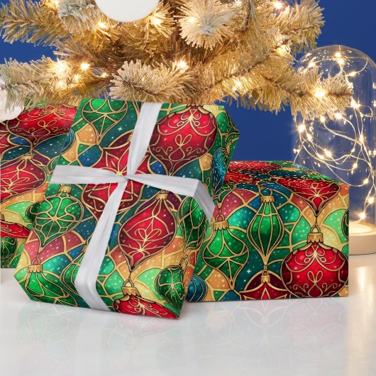 Papier Cadeau Motif d'ornement en verre coloré festif (Vacances)